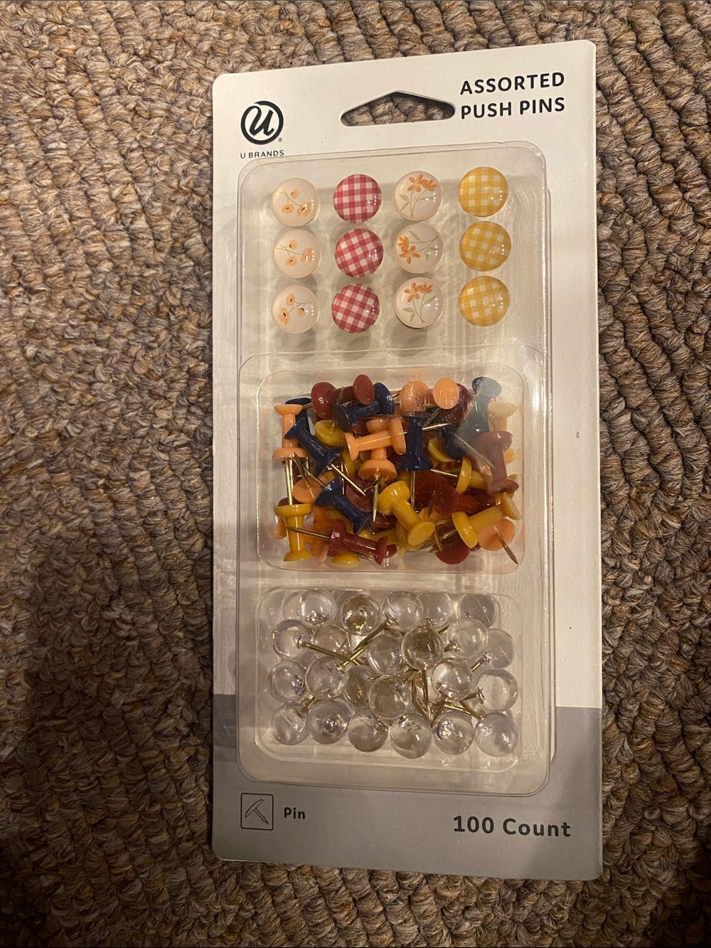 U Brands Assorted Push Pins – Multicolor Set for Home Office